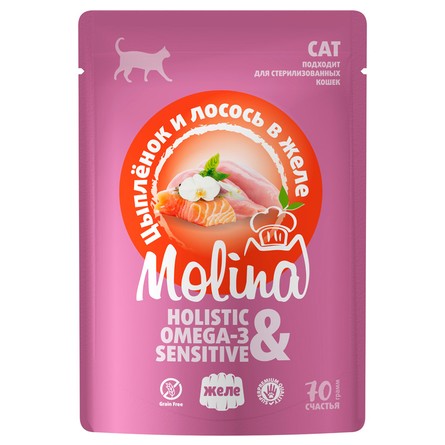 Molina Корм для взрослых кошек. Цыплёнок и лосось в желе. Пауч, 70 г