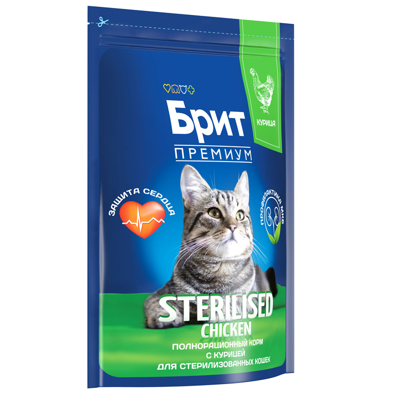 Brit Premium Корм сухой для взрослых стерилизованных кошек с курицей  Cat Sterilised Chicken, 2 кг 3