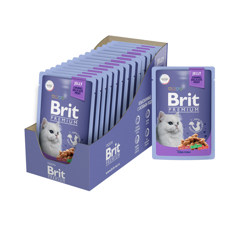 Brit Premium Пауч для взрослых кошек с треской в желе, 85 г 2