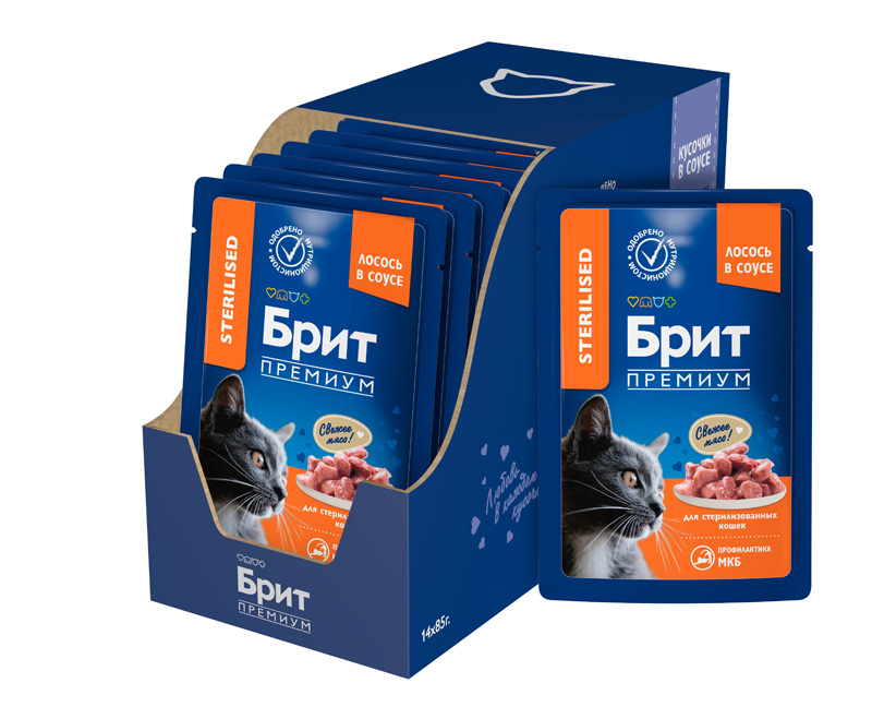 Brit Premium Пауч для взрослых стерилизованных кошек с лососем в соусе Cat Sterilised, 85 г 5