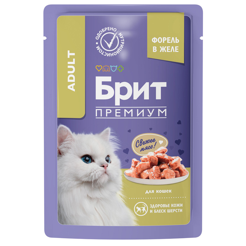 Brit Premium Пауч для взрослых кошек с форелью в желе, 85 г 2