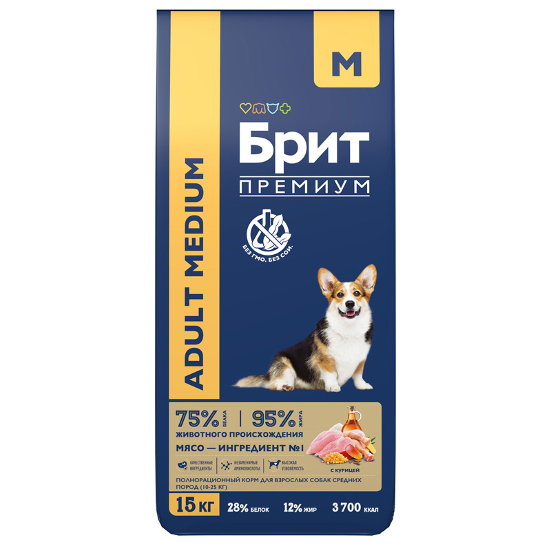 Brit Premium Корм сухой для взрослых собак средних пород с курицей Dog Adult Medium, 15 кг 2