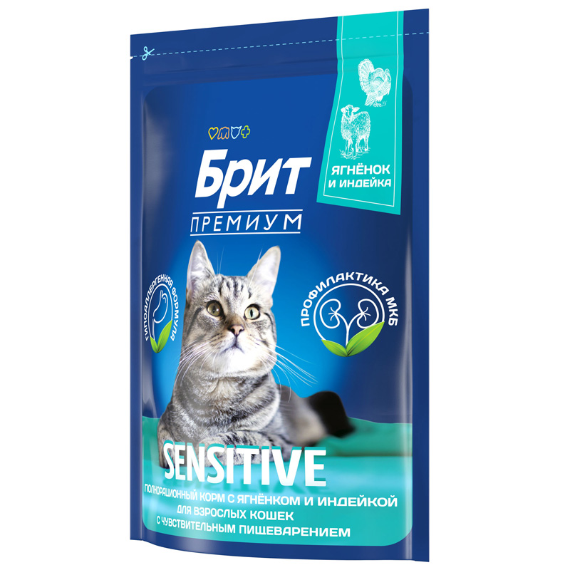 Brit Premium Корм сухой для взрослых кошек чувствительным пищеварением с ягненком и индейкой Cat Sensitive, 2 кг 4