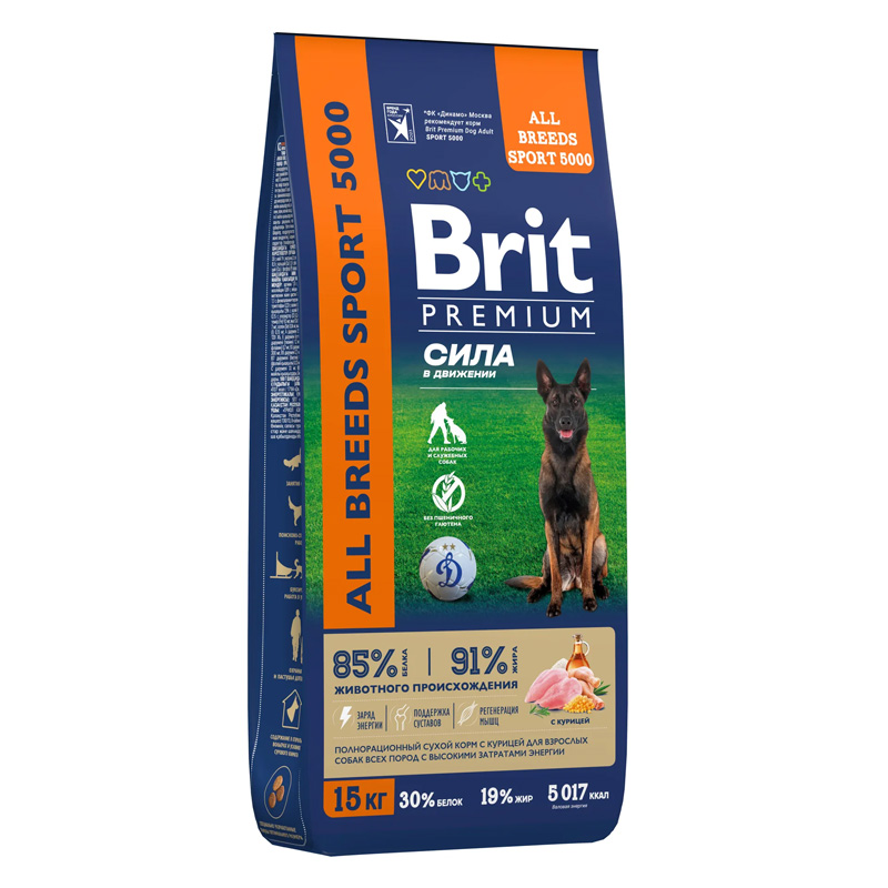 Brit Premium Корм сухой для взрослых собак всех пород с курицей  с выс. затр. энергии Adult Sport 5000, 15 кг 1