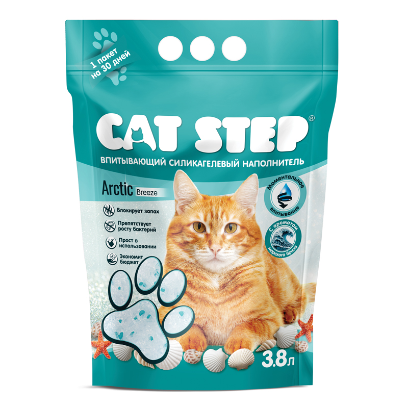 Cat Step Наполнитель впитывающий силикагелевый CAT STEP Arctic Breeze, 3,8 л 5