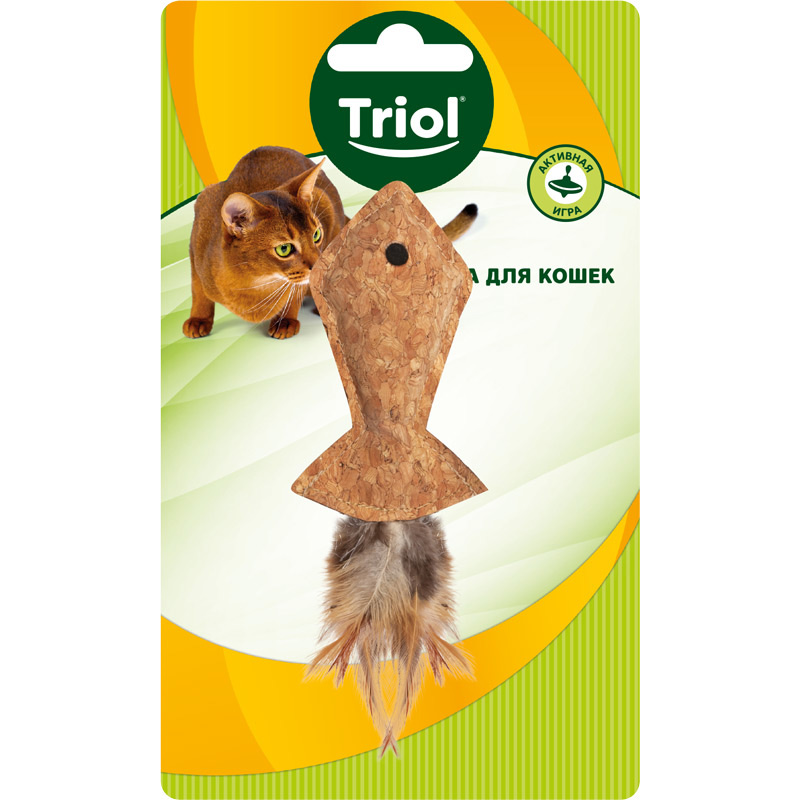 Triol Игрушка для кошек из пробковой коры "Рыбка с перьями", 95/135 мм 2