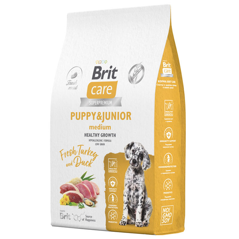 Brit Care Сухой корм для здорового роста щенков средних пород с индейкой и уткой Dog Puppy&Junior M Healthy Growth, 12 кг 3
