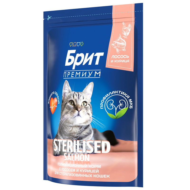 Brit Premium Корм сухой для взрослых стерилизованных кошек с лососем и курицей Cat Sterilised Salmon&Chicken, 2 кг 4