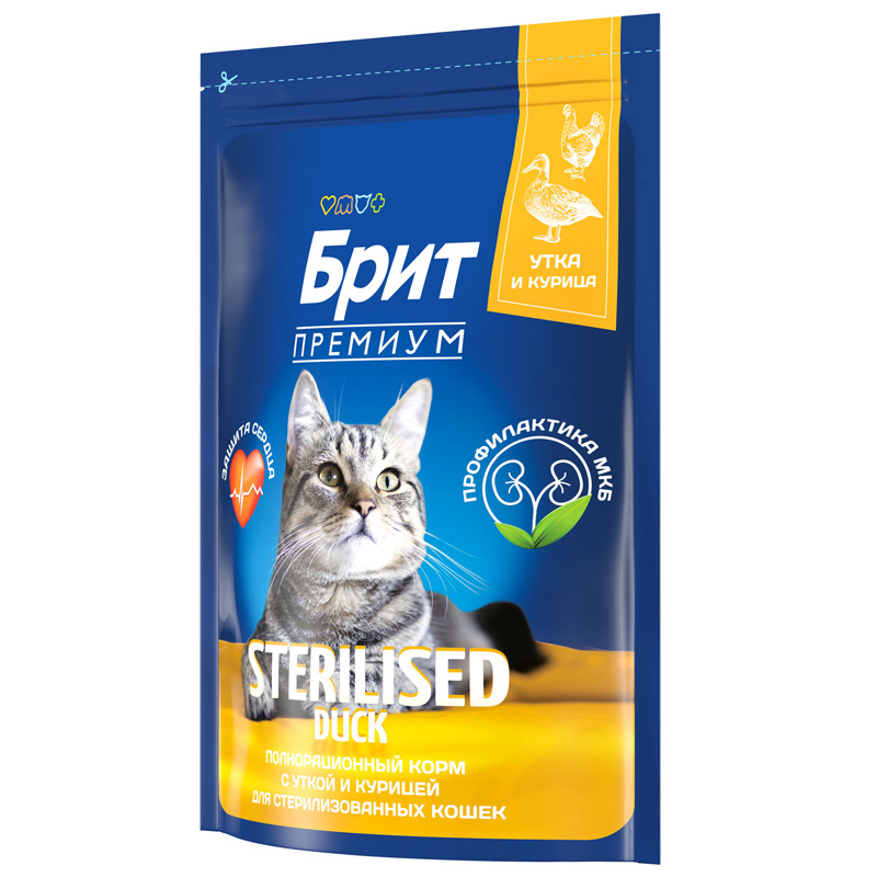 Brit Premium Корм сухой для взрослых стерилизованных кошек с уткой и курицей Cat Sterilised Duck&Chicken, 2 кг 4