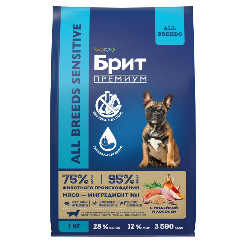 Brit Premium Корм сухой для собак всех пород с чувствительным пищеварением с лососем и индейкой Dog Sensitive, 1 кг 2