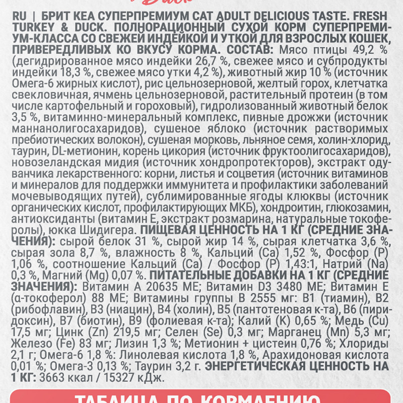 Брит Кеа Сухой корм с индейкой и уткой для взрослых кошек. ADULT DELICIOUS TASTE, 7 кг 6 Брит Кеа Сухой корм с индейкой и уткой для взрослых кошек. ADULT DELICIOUS TASTE, 7 кг 6