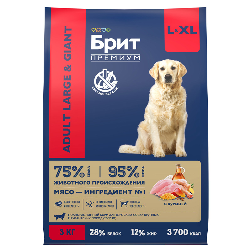 Brit Premium Корм сухой для взрослых собак крупных и гиганских пород с курицей Dog Adult Large and Giant, 3 кг 2
