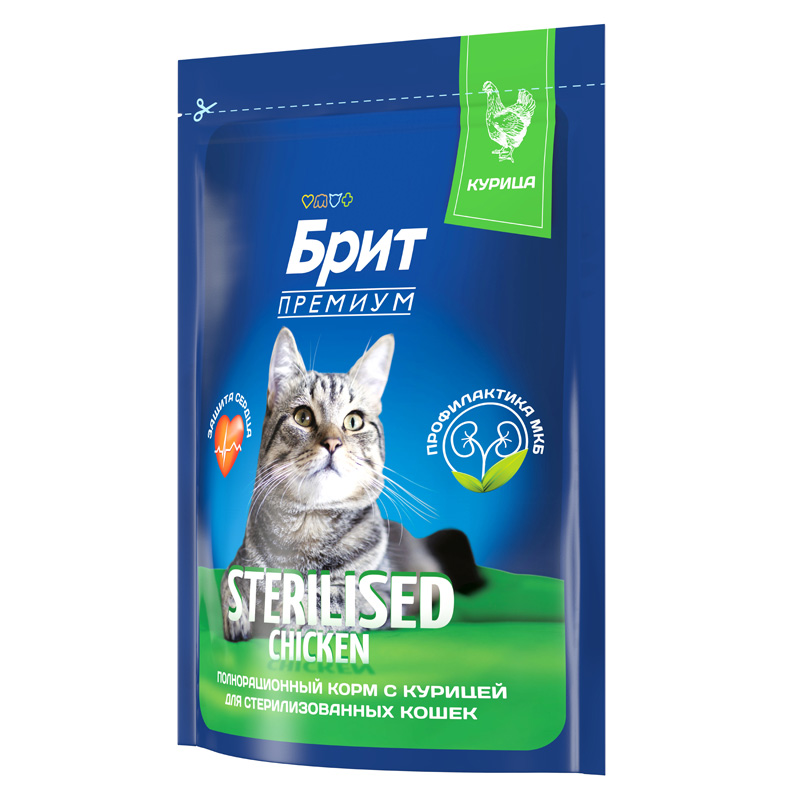 Brit Premium Корм сухой для взрослых стерилизованных кошек с курицей Cat Sterilised Chicken, 400 г 4
