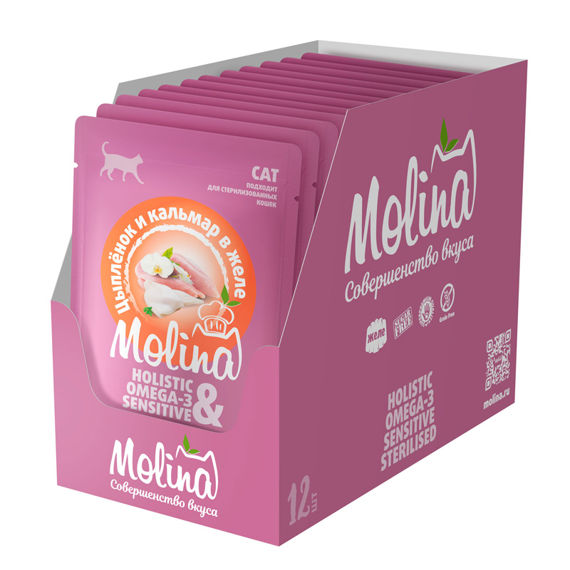 Molina Корм для взрослых кошек. Цыплёнок и кальмар в желе. Пауч, 70 г 4 Molina Корм для взрослых кошек. Цыплёнок и кальмар в желе. Пауч, 70 г 4