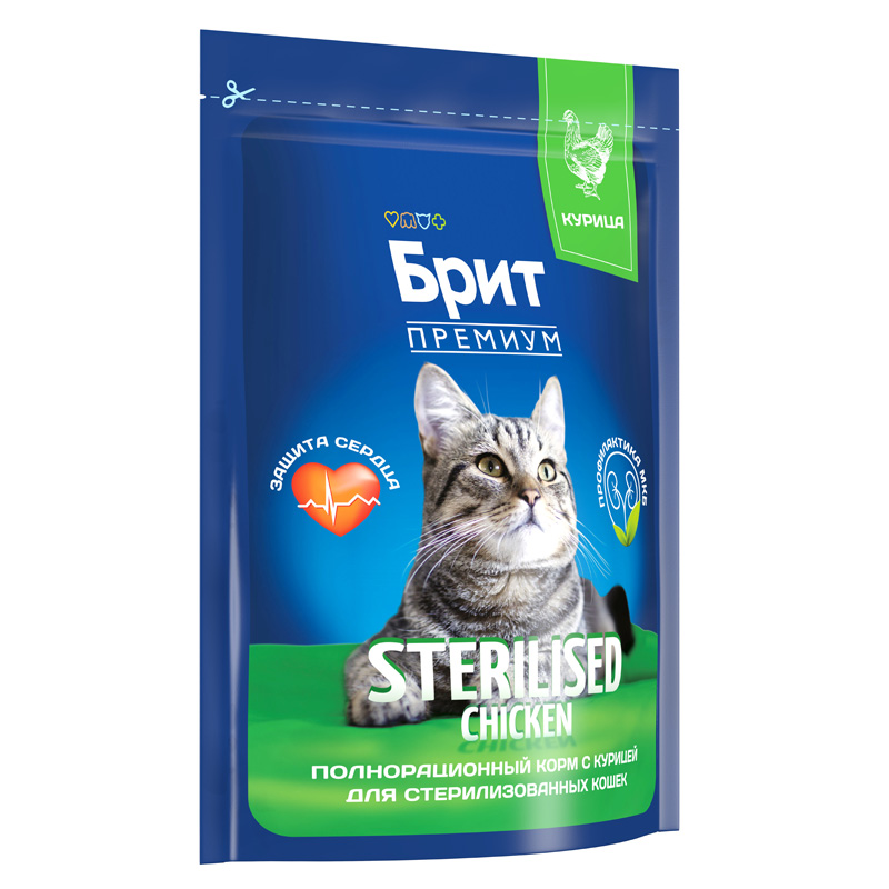 Brit Premium Корм сухой для взрослых стерилизованных кошек с курицей Cat Sterilised Chicken, 400 г 3