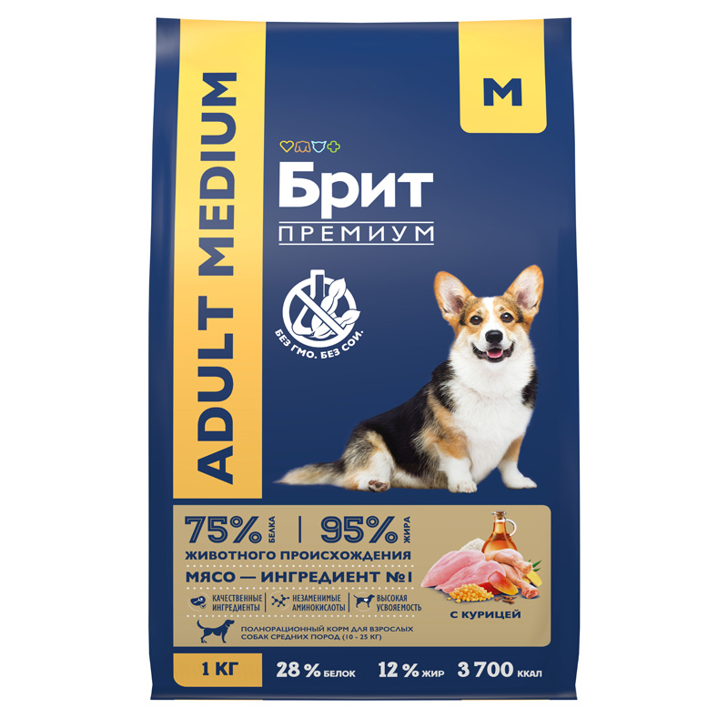 Brit Premium Корм сухой для взрослых собак средних пород с курицей Dog Adult Medium, 1 кг 2