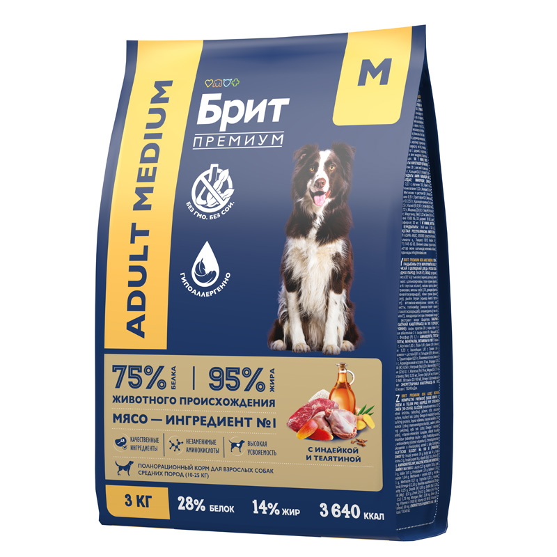 Brit Premium Корм сухой для взрослых собак средних пород с индейкой и телятиной Dog Adult Medium, 3 кг 4