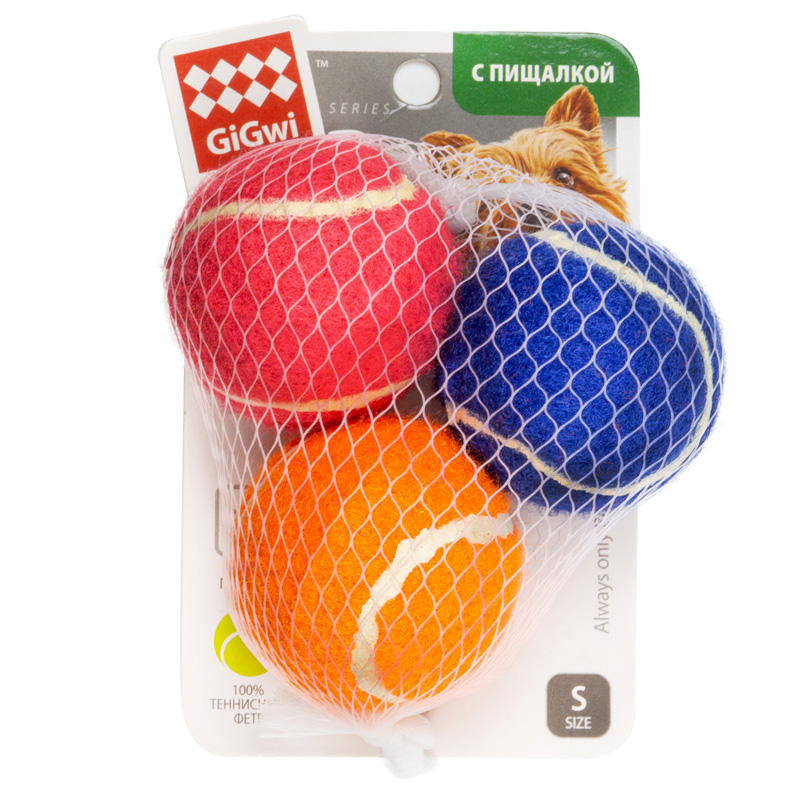Gigwi Игрушка для собак Три мяча с пищалкой маленькие 4,8см, серия CATCH & FETCH 2