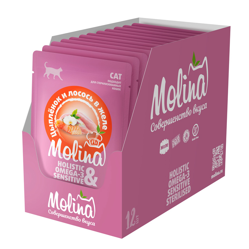 Molina Корм для взрослых кошек. Цыплёнок и лосось в желе. Пауч, 70 г 4 Molina Корм для взрослых кошек. Цыплёнок и лосось в желе. Пауч, 70 г 4