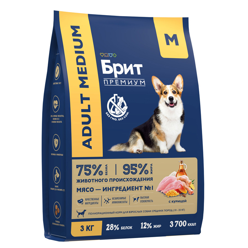 Brit Premium Корм сухой для взрослых собак средних пород с курицей Dog Adult Medium, 3 кг 3