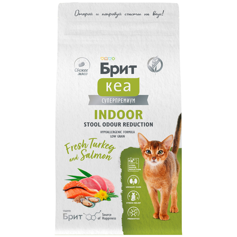 Брит Кеа Сух. корм с индейкой и лососем для взр. дом. кош.INDOOR STOOL ODOUR REDUCTION, 1,5 кг 1