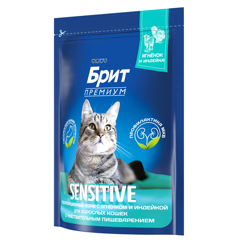 Brit Premium Корм сухой для взрослых кошек с чувствительным пищеварением с ягненком и индейкой Cat Sensitive, 400 г 4