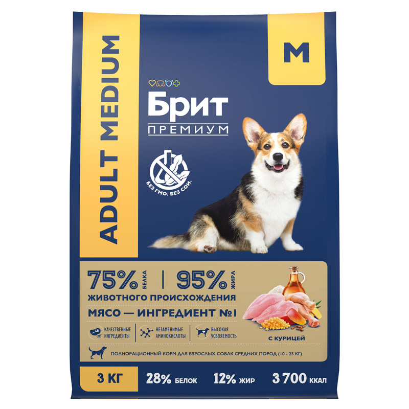 Brit Premium Корм сухой для взрослых собак средних пород с курицей Dog Adult Medium, 3 кг 2
