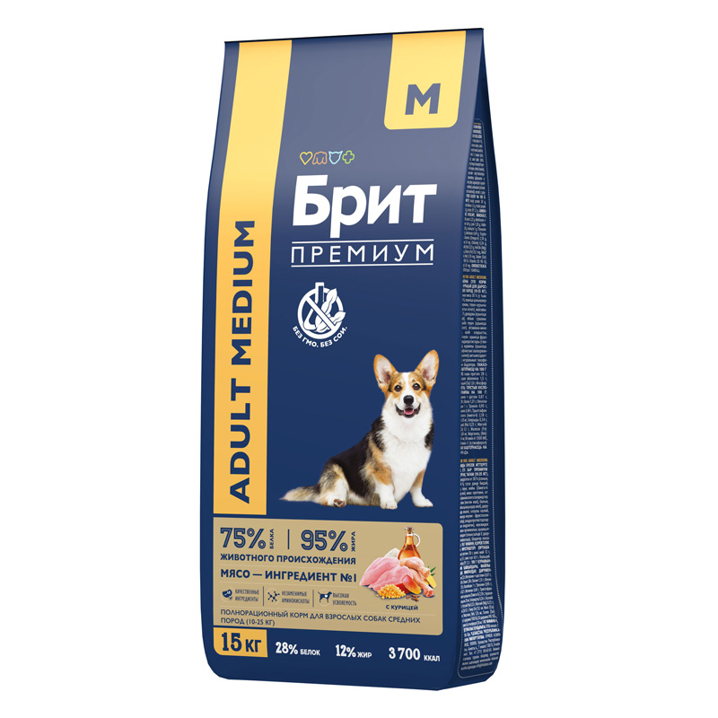 Brit Premium Корм сухой для взрослых собак средних пород с курицей Dog Adult Medium, 15 кг 4