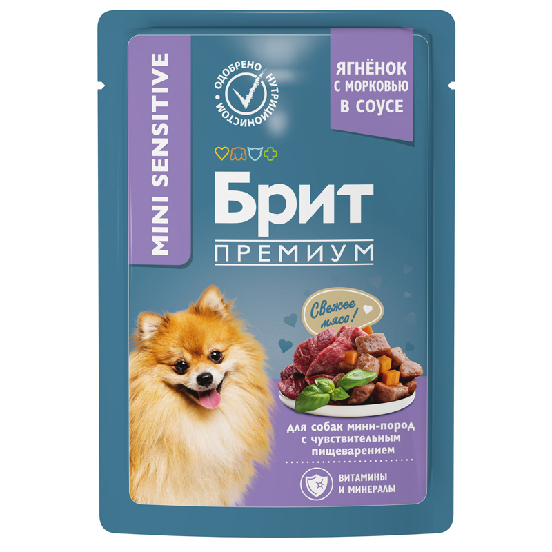 Brit Premium Пауч для собак мини пород с чувствительным пищеварением с ягнёнком и морковью в соусе, 85 г 2