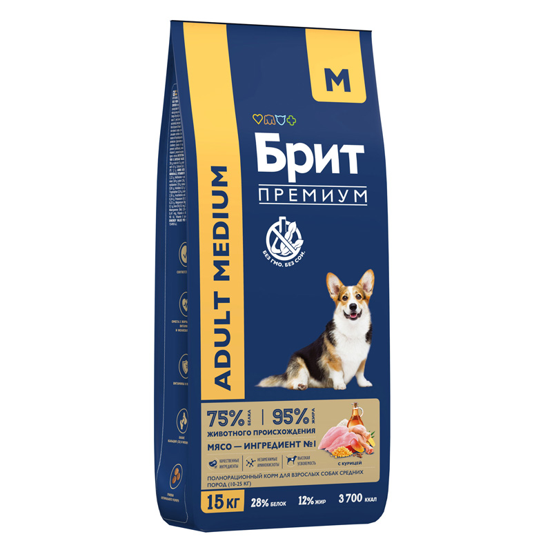 Brit Premium Корм сухой для взрослых собак средних пород с курицей Dog Adult Medium, 15 кг 3