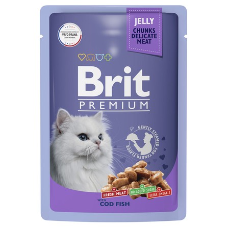 Brit Premium Пауч для взрослых кошек с треской в желе, 85 г