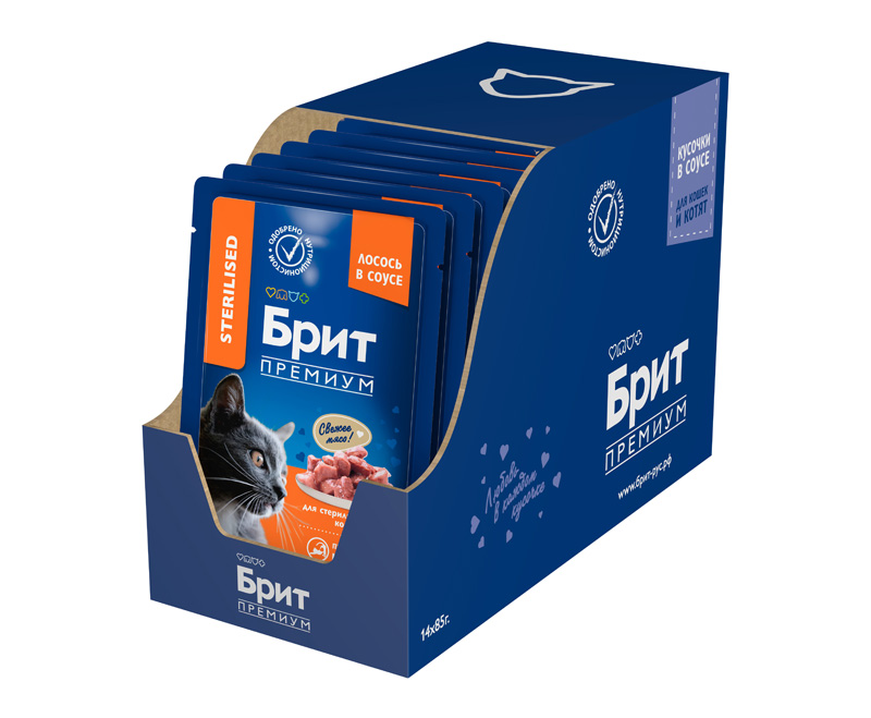 Brit Premium Пауч для взрослых стерилизованных кошек с лососем в соусе Cat Sterilised, 85 г 6