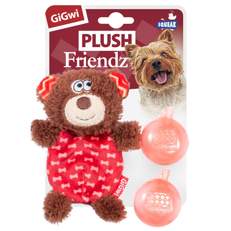 Gigwi Игрушка для собак Мишка со сменными пищалками 13см, серия PLUSH FRIENDZ 2