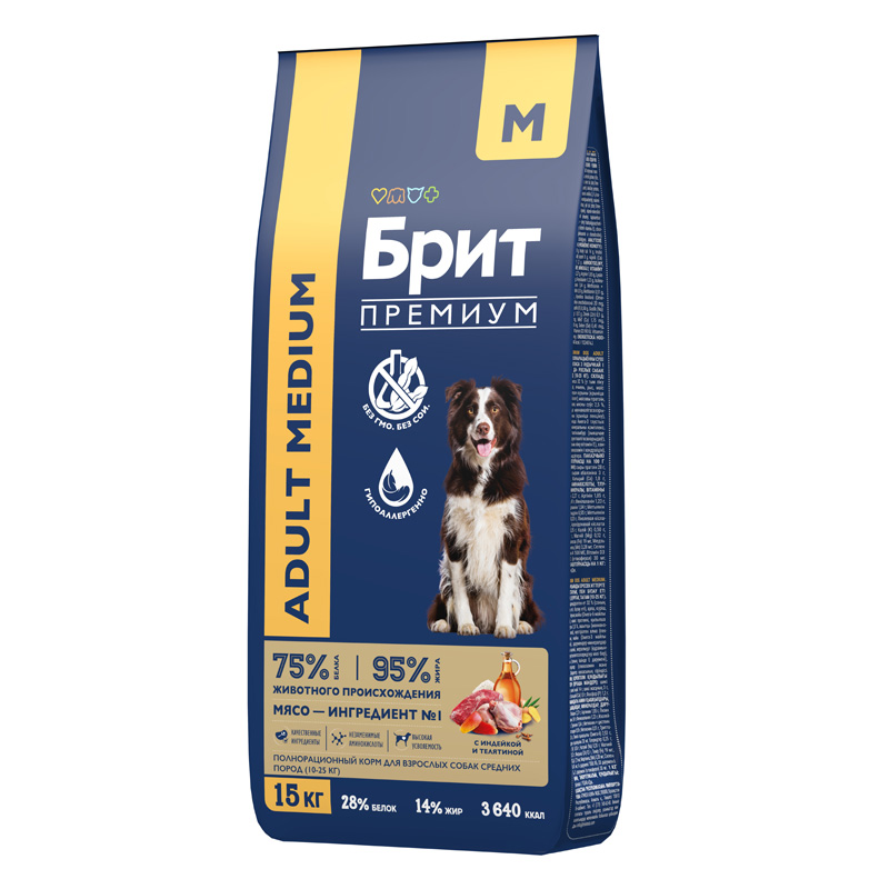 Brit Premium Корм сухой для взрослых собак средних пород с индейкой и телятиной Dog Adult Medium, 15 кг 4