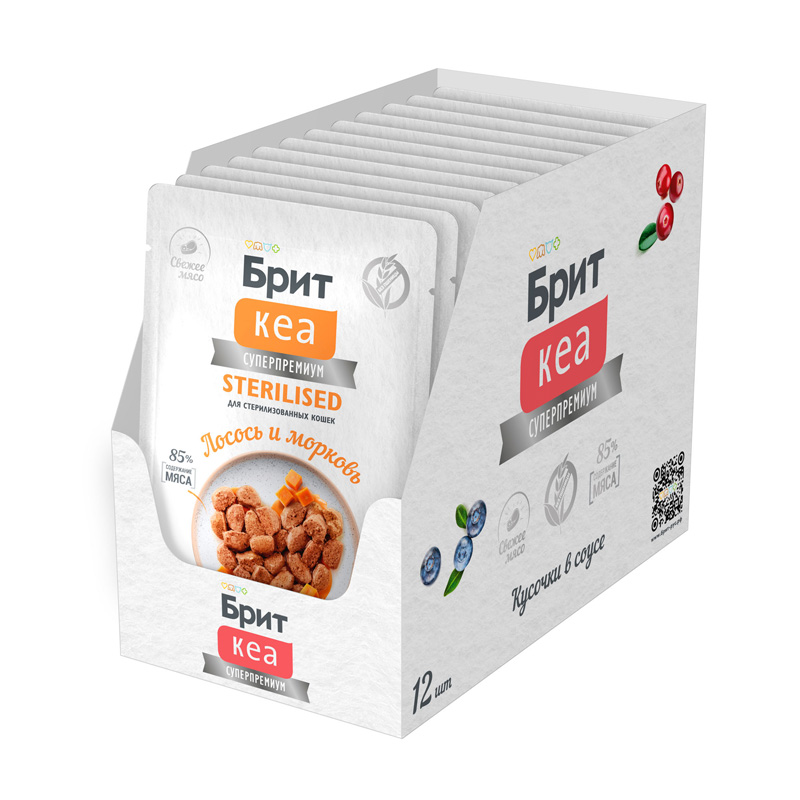 Брит Кеа Пауч с Лососем и Морковью для стерилизованных кошек, кусочки в соусе, 85 г 4 Брит Кеа Пауч с Лососем и Морковью для стерилизованных кошек, кусочки в соусе, 85 г 4