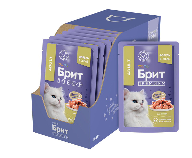 Brit Premium Пауч для взрослых кошек с форелью в желе, 85 г 6