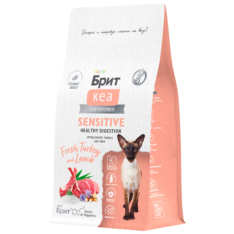 Брит Кеа Сухой корм с индейкой и ягненком для взр. кошек.SENSITIVE HEALTHY DIGESTION, 400 г 2