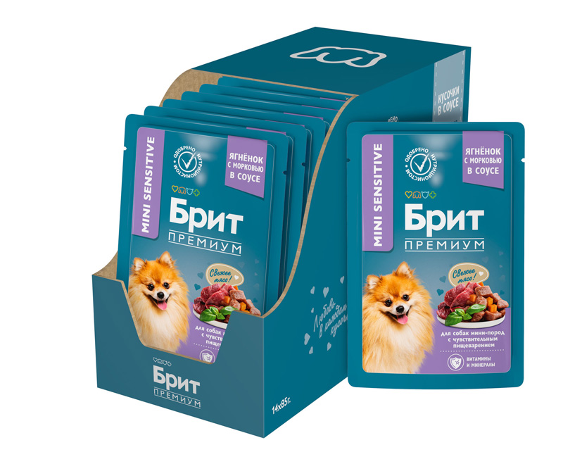 Brit Premium Пауч для собак мини пород с чувствительным пищеварением с ягнёнком и морковью в соусе, 85 г 4