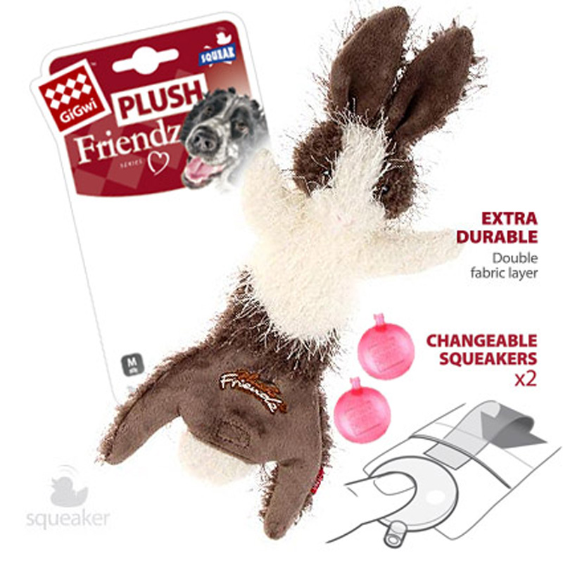 Gigwi Игрушка для собак Шкурка зайца со сменными пищалками 47см, серия PLUSH FRIENDZ 1