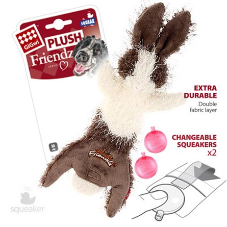 Gigwi Игрушка для собак Шкурка зайца со сменными пищалками 47см, серия PLUSH FRIENDZ